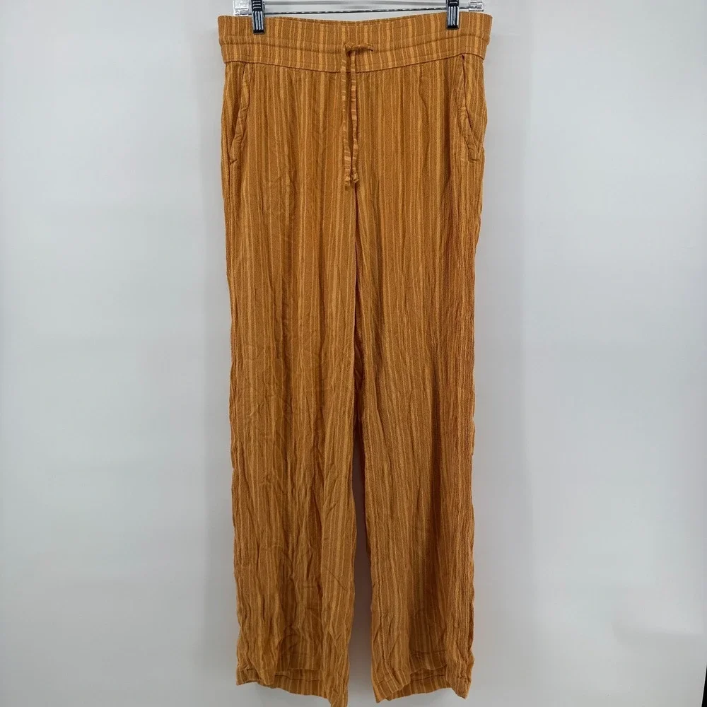 PrAna Fernie Beach Pants Womens Medium Brown Striped Tencel Modal Wide Leg - Picture 1 of 13